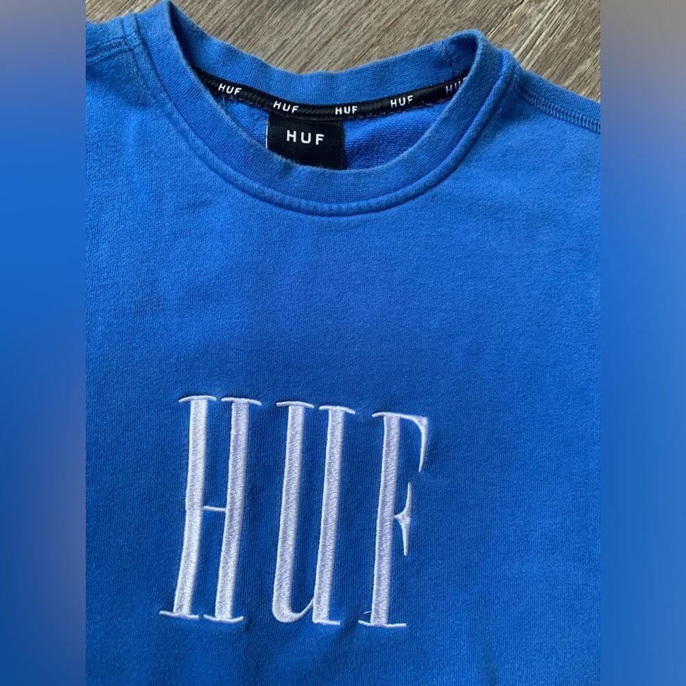 HUF Sweatshirt Crewneck Embroidered Blue White Size S - Picture 4 of 11